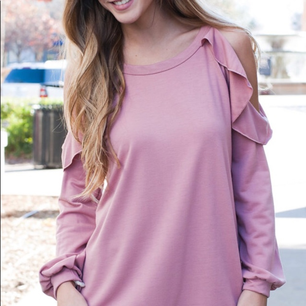 ❤️❗️Last 2! S-M Ruffle cold shoulder top - Mauve - Picture 3 of 7